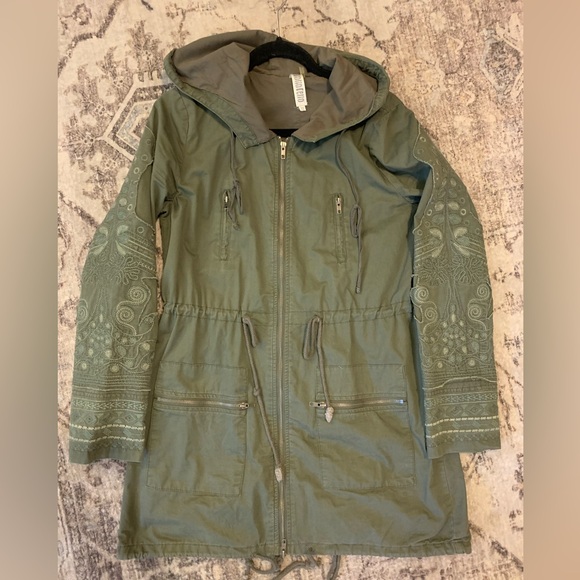 Monoreno Jackets & Blazers - Monoreno Olive Utility Jacket with Embroidery